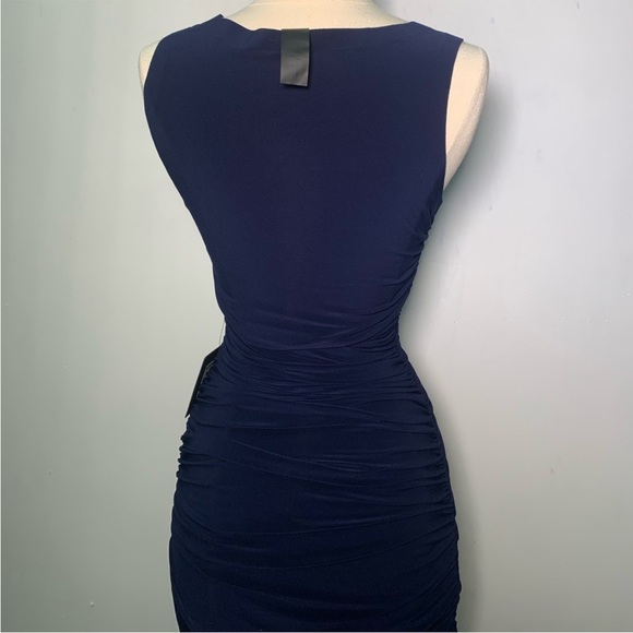 Norma Kamali Sleeveless Side Shirred Dark Blue Navy Maxi Dress Gown - Picture 6 of 14